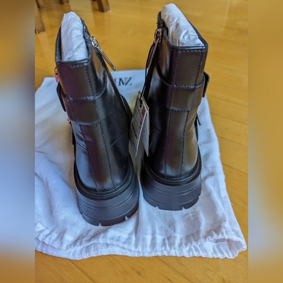 Zara Lug sole 100% leather Mid-calf ankle boots booties buckle and zip 36 6 NWT - Picture 7 of 7
